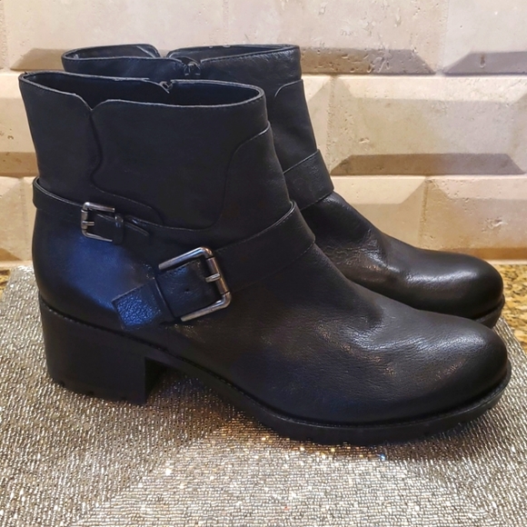 SOLD!! NINE WEST Black Leather Moto Ankle Boots | 11 - Picture 1 of 8